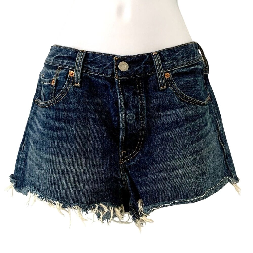 Levis 501 Cut Off Shorts Womens 28 Denim Button Fly Distressed 5 Pocket Mid Rise